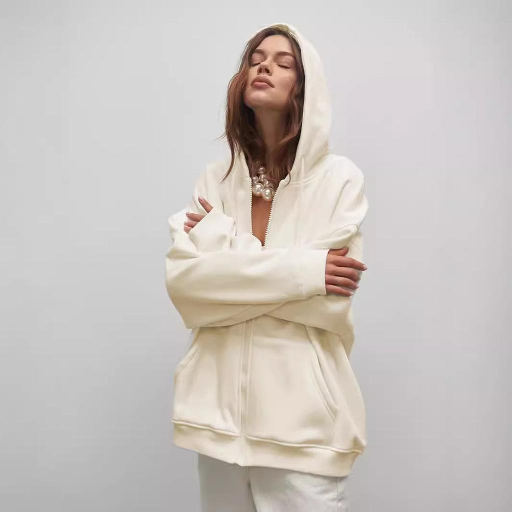 New Solid-color Loose Hooded Zipper Cardigan Hoodie for Autumn and Winter