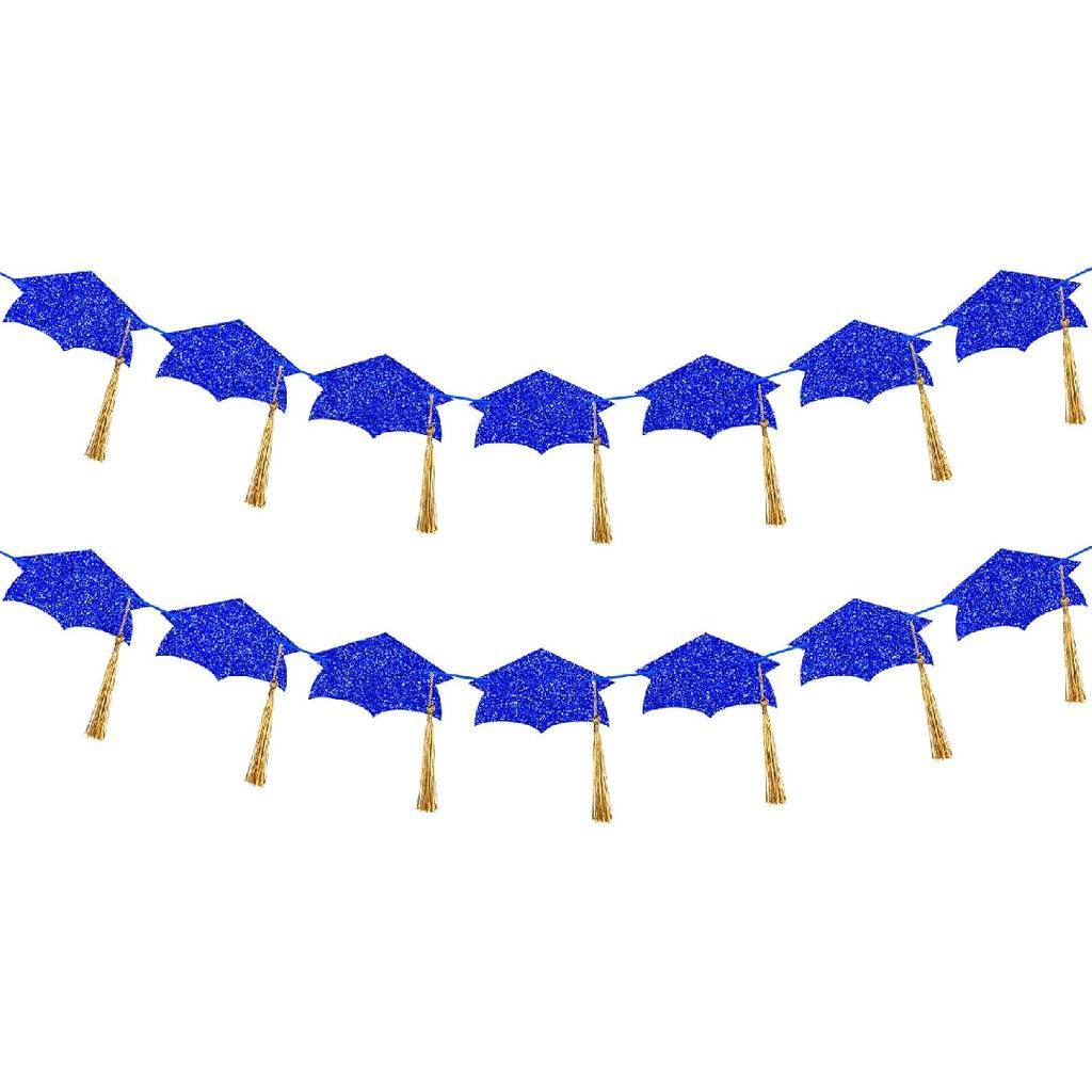 5Pcs Blue and Yellow Graduation Cap Garland Banner 2025 Graduation Banner Class of 2025 for Grad Party Decorations Class of 2025 Blue and Yellow