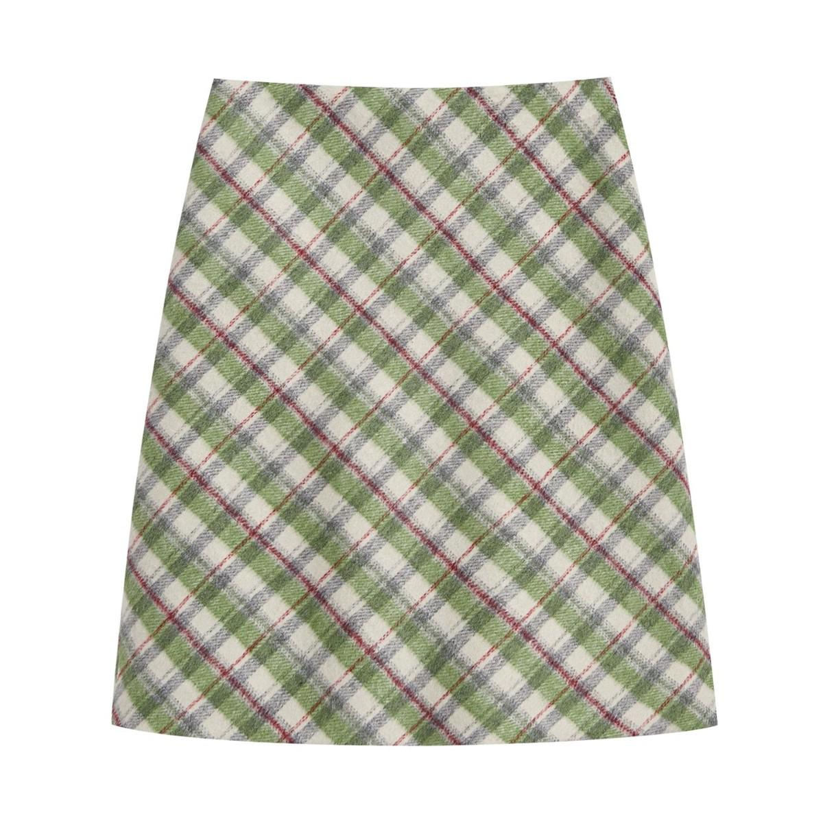 Korean Style 2025 Autumn/Winter Retro Green Plaid Skirt L зеленый плед