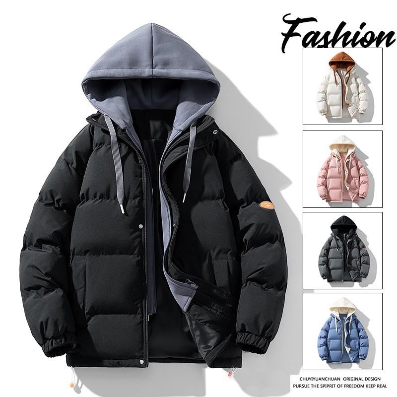Unisex Winter Puffer Jacket Hooded Thick Cotton-Padded Coat Casual Loose Fit Teens Adults