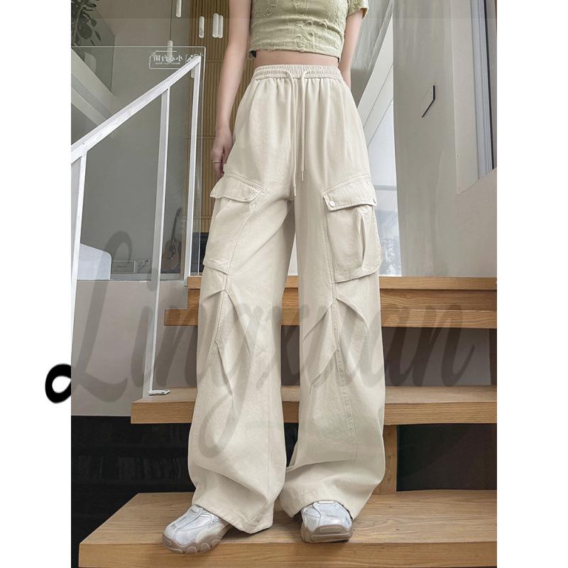 Women s High-Waist Quick Dry Parachute Pants - Spring/Summer 2026 Wide-Leg Casual Sports Style M грязно-белый