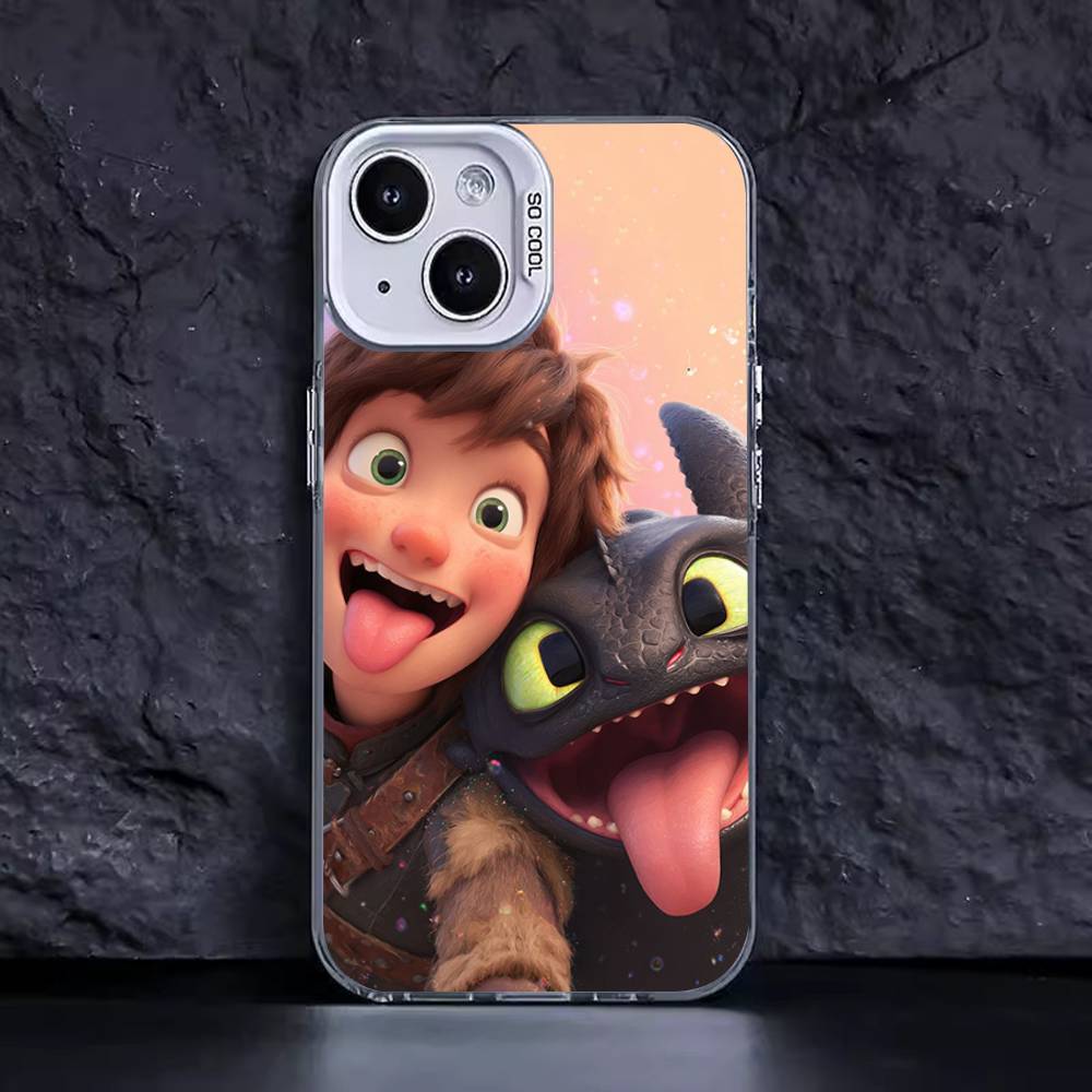 Härligt Par Tandlös Vredesdrake Mobilskal För IPhone 17 16 15 14 13 12 11 Plus Pro Max Färgglatt Skal
