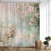1pc Watercolor Peonies Bathtub Curtain - Pink & White Blooms with Green Foliage, Soft Gradient Design, 12 Hooks Included