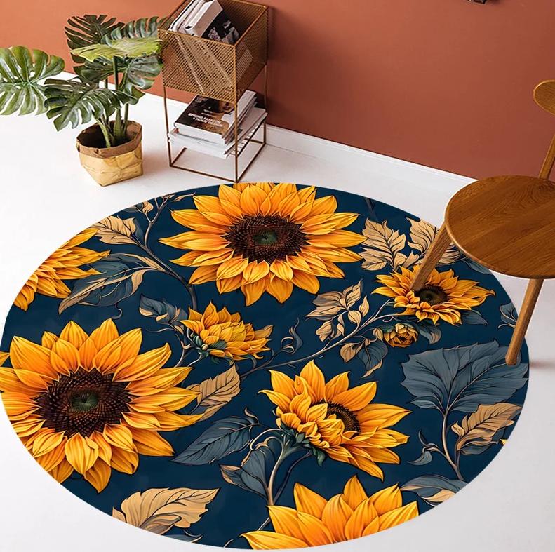 

Cartoon Rabbit Pattern Round Rug Cute Bunny Print Lavender Wreath Design Carpet Soft Non-Slip Floor Mat for Living Room 80cm