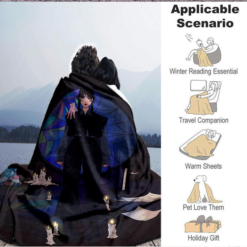 1pc Wednesday Cozy Print Blanket Lightweight Warm Flannel Throw Blanket For Sofa, Bed, Living Room