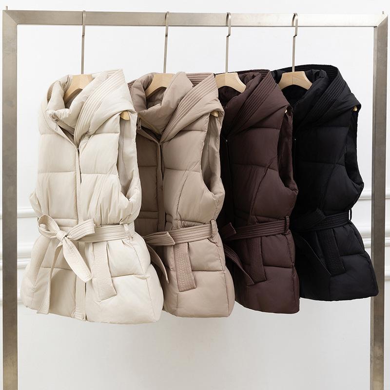Cotton vest women's short autumn and winter new thickened cotton vest slim-fit hooded belt warm jacket