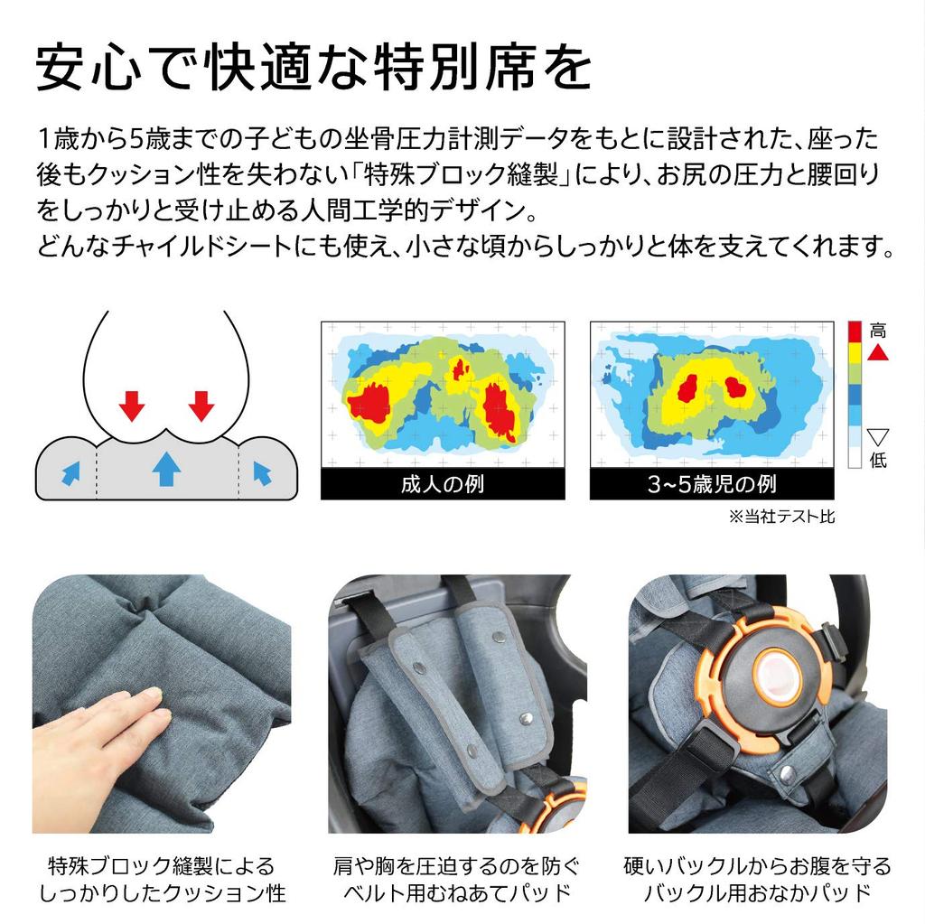 SAGISAKA Fino Child Seat Front and Rear 72391 Cushion, Use, Gray,