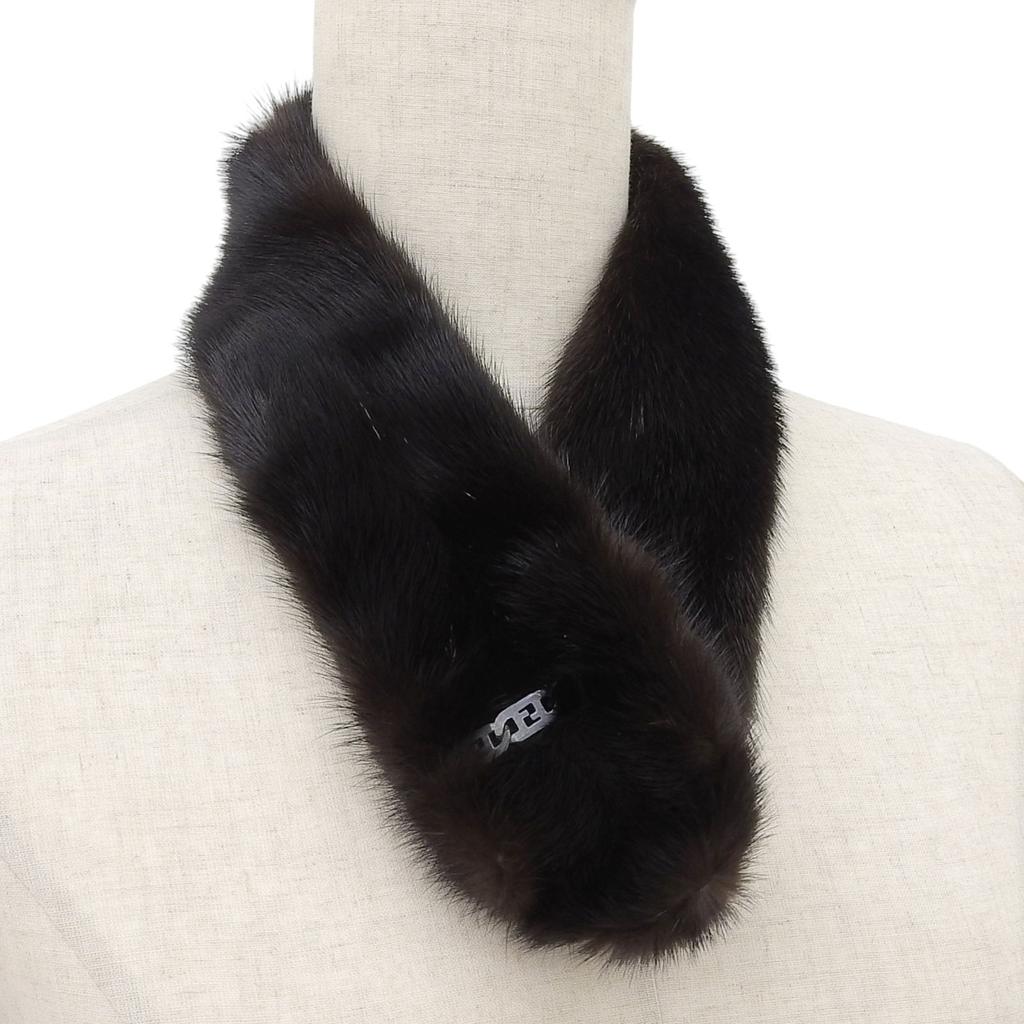 Fendi Shawl Logo Metal Tippet Dark Brown Mink MINK Women Used