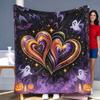 Purple Gradient Twin Hearts Ghost Pumpkin Bat Halloween Flannel Throw Blanket, Gothic Spooky Night Holiday Blanket for Sofa