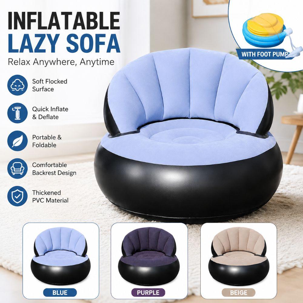 Thickened PVC Foldable Air Couch Flocked Velvet Inflatable Lounge Chair Camping Chair