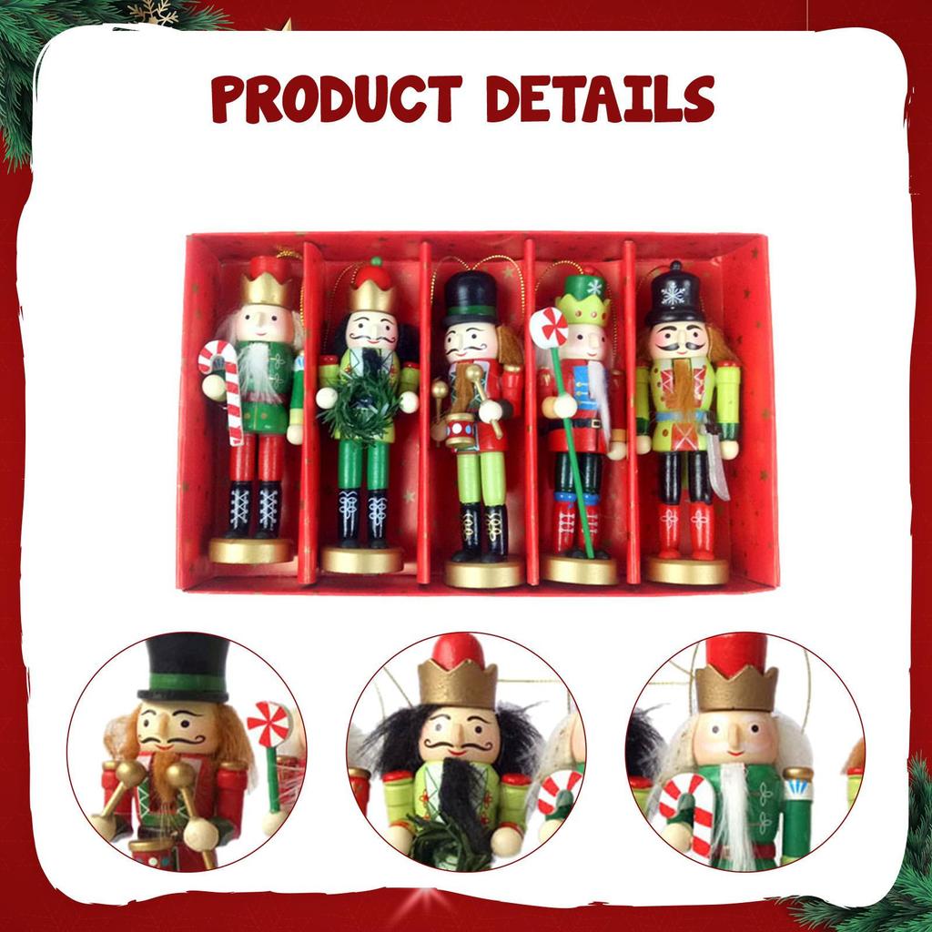 5x Christmas Nutcracker Hanging Ornaments Tree Decorations Puppet Wooden for Table Decor