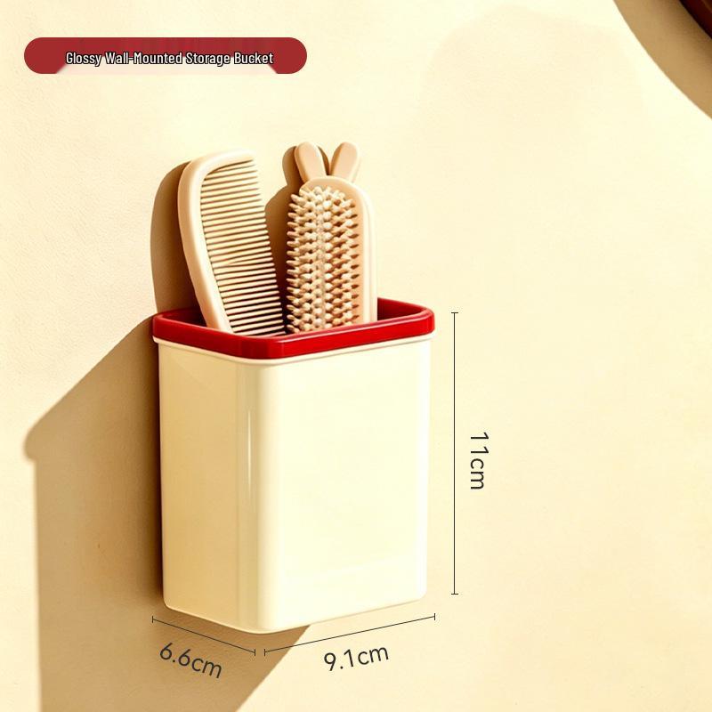 Scatola portaoggetti da bagno a parete senza fori con specchio ribaltabile e portacotoni idrorepellente.