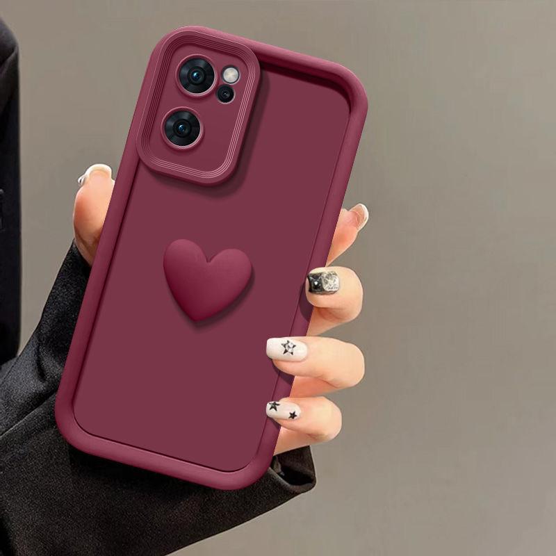 

Для чехла OPPO Reno13 F Чехол для телефона OPPO Reno 13F 5G Чехол OPPO CPH2699 Матовая задняя крышка 3D Милый Любовное сердце Силиконовый чехол для телефона For OPPO Reno13 F 5G вино красного