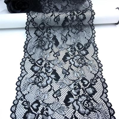 Black Stretchy Lace, 18.5cm Wide Scalloped Elastic Mesh Lace Trim for Lingerie, Dress, Garment, Sewing & Crafting