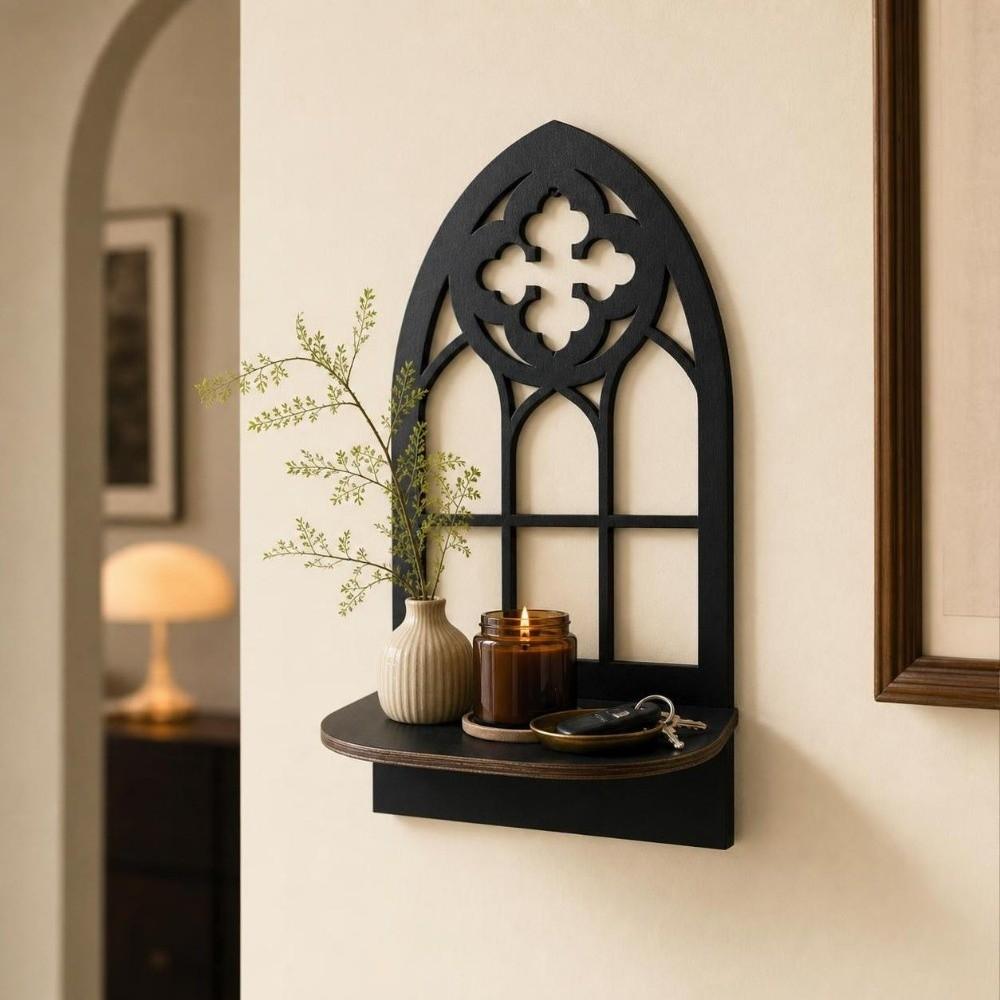 Gothic Style Floating Shelves Wooden Wall Hanging Decor Home Decor Wall Mounted Shelf Indoor Use