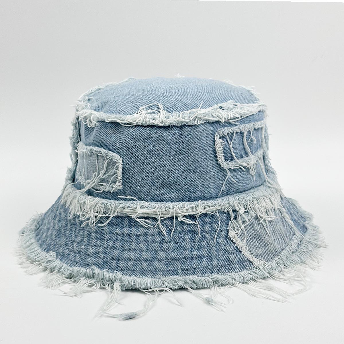 2025 Summer Workwear-Style Patchwork Fisherman Hat, Japanese Men s Denim Fringe Hat Adjustable