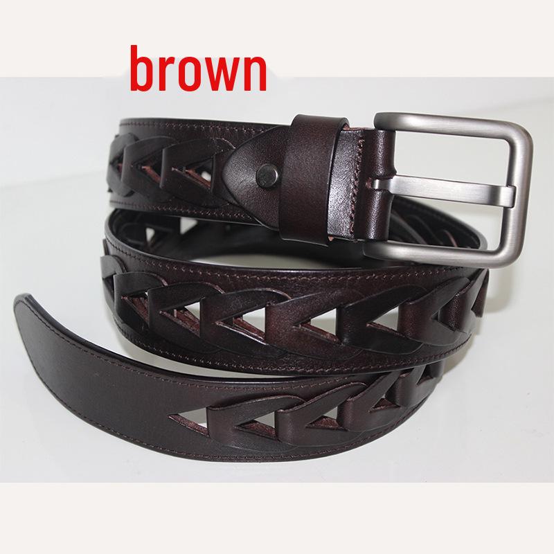 Men s Retro Embossed Leather Belt - Hand-woven Casual Design with Pin Buckle 110 cm коричневый