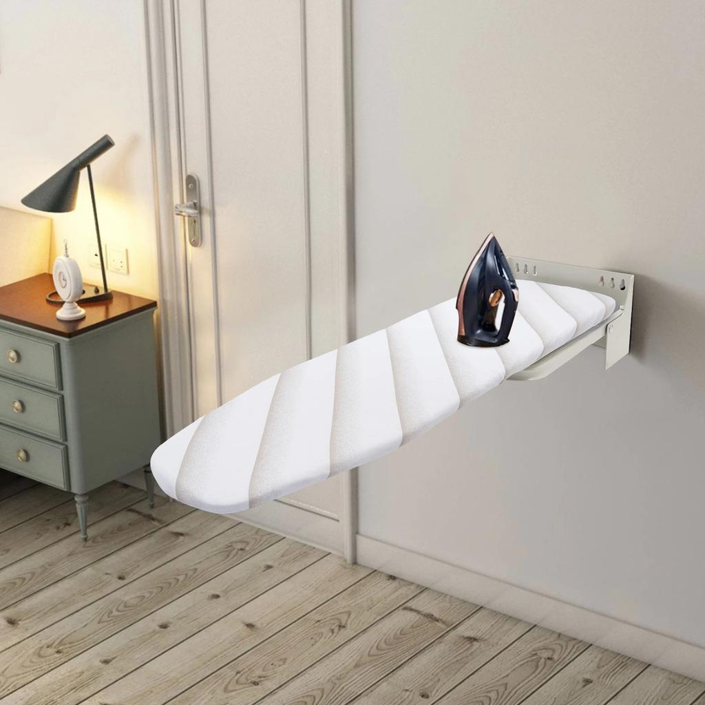 Bymaocar White Folding Ironing Board, Rust-Proof 37.4*7.5iIn Wall Mounted Clothing Storage Board for Households & Laundry Shops