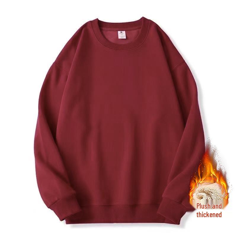 Men's Plus Size Round Neck Solid Color Hoodie - Loose Fit with Velvet Base Layer for Couples, Suitable for Spring and Autumn.