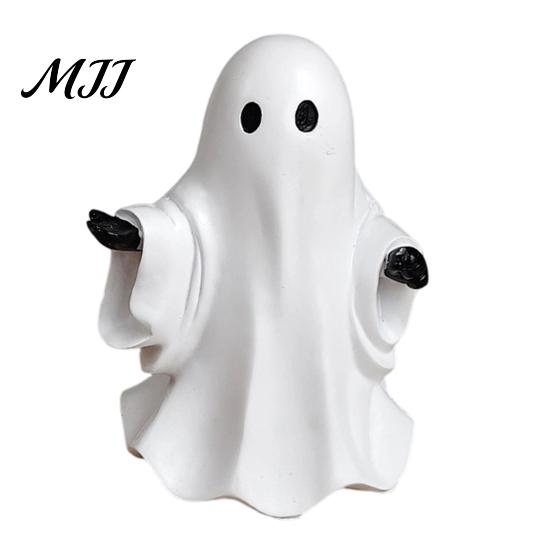 Resin Ghost Figurine Cute White Figurine, Miniature Halloween Decoration, Matte Sculpture Finish Tabletop Statue for Home Shelf Party Decor
