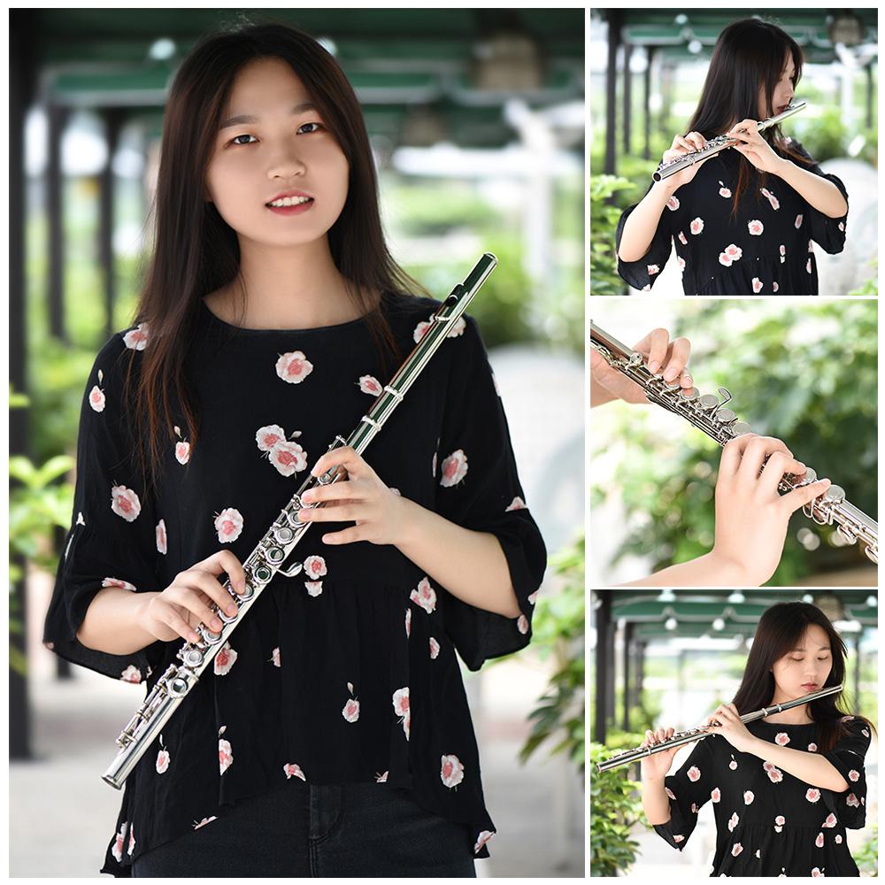 16 Holes Closed Hole Flute C Key Flutes Cupronickel Woodwind Instrument with Cleaning   Cloth Rod Gloves Screwdriver