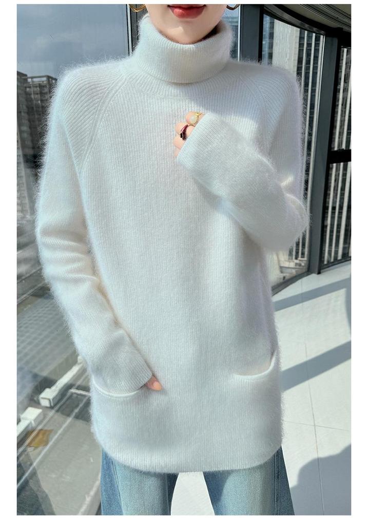 Lekasha 100% Mink Cashmere High Neck Knit Sweater - Versatile Solid Color for Autumn/Winter