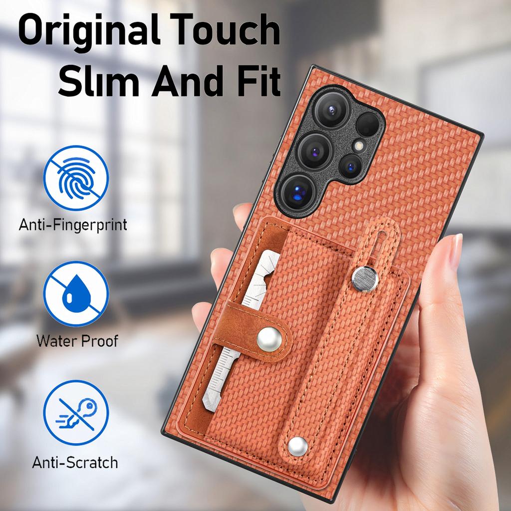 Do Samsung Galaxy S25 Ultra Etui z włókna węglowego Tekstura Skórzana Tylna Obudowa Telefonu z Uchwytem na Karty
