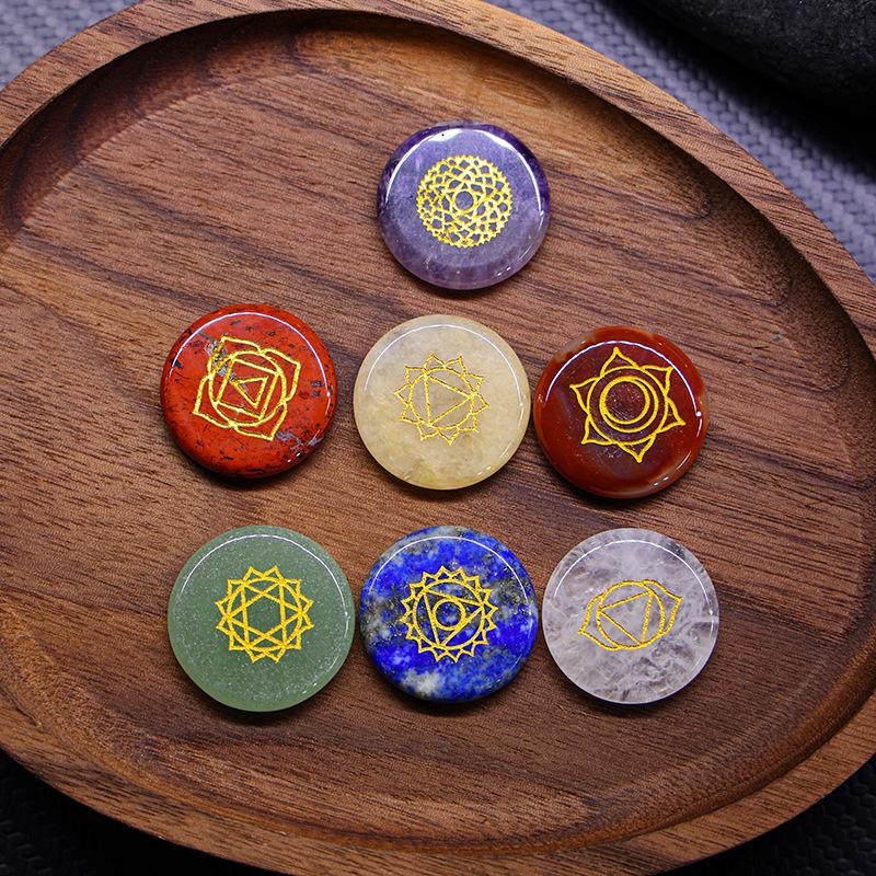 7 Chakra Natural Stone Healing Crystal Set - 25mm Polished Reiki Palm Pocket Gemstones, Solves Spiritual Balance & Meditation