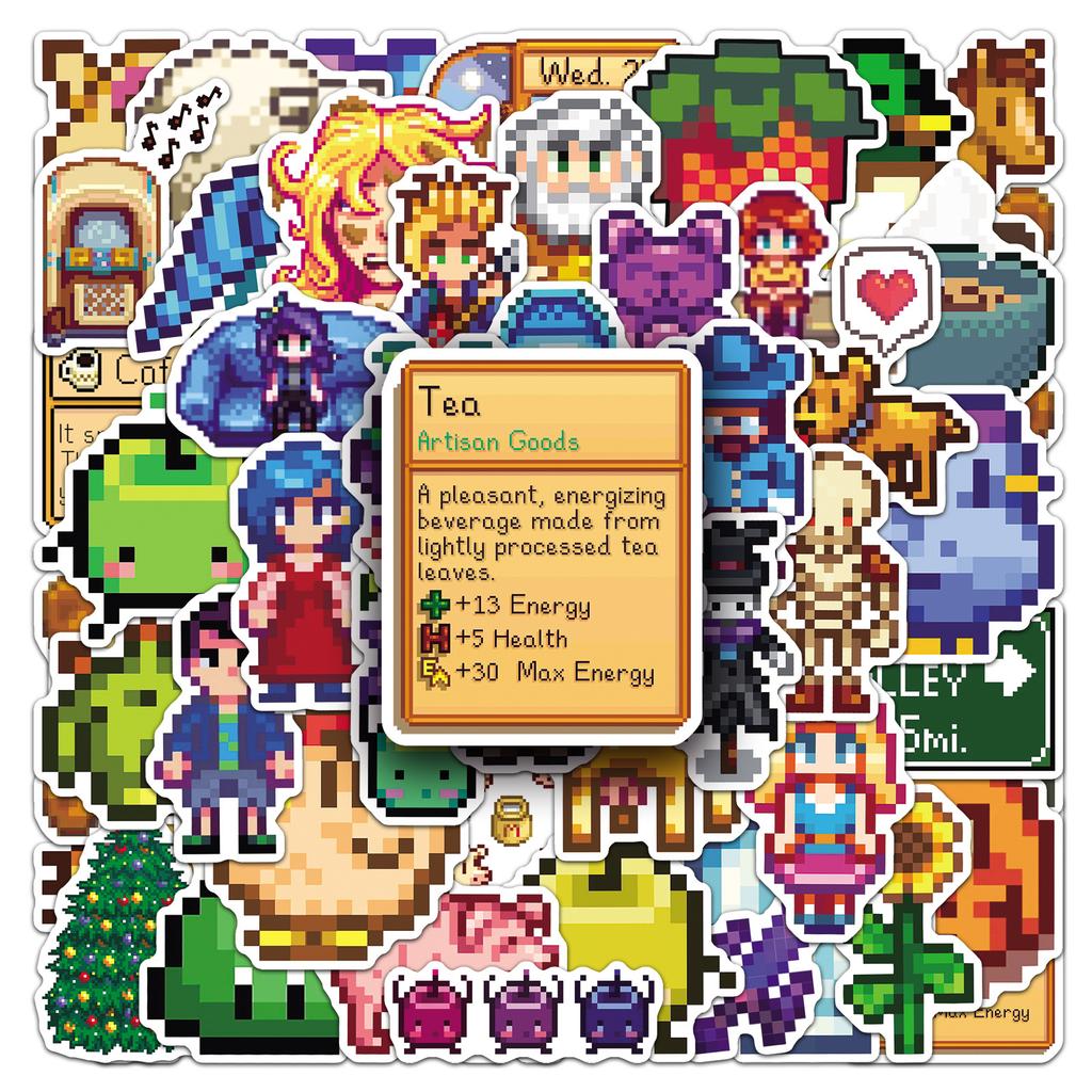 50 Star Dew Valley Story Graffiti Stickers Cartoon Pixel Game Decoration Computer Mobile Stickers
