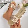 Women's Heart-Shaped Slippers Square-Toe Flat Sandals with Pure Color Metal Decorations Sandals