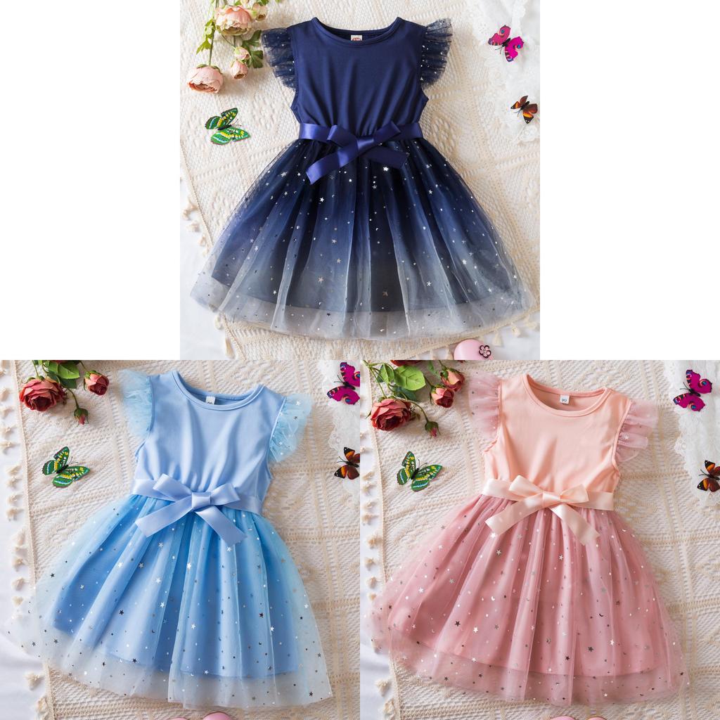 Vestito estivo da principessa per bambina con tessuto a rete sfumato per bambine piccole