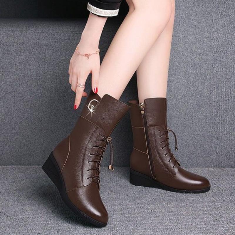 Fashion Round Toe Fleece-Lined Mid Calf Shoes Woman Fashion 2025 Footwear Comfortable and Elegant Boot Pu Y2k Half High Boots for Women