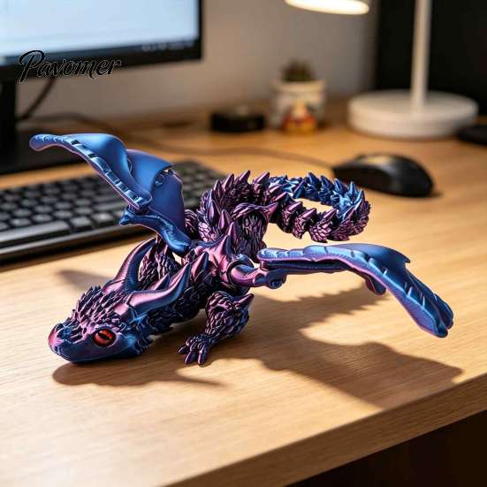 Handheld Fidget Tool 3D Printed Dragon with Wings, Flexible Articulated Winged Toys, Fine Carving Statue Desktop Animals Toy for Stress Relief,