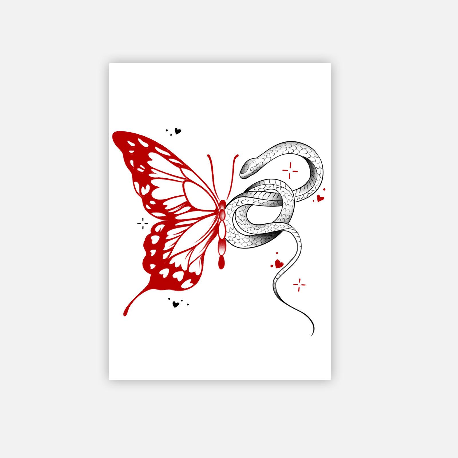 Personalized Spice Girl Snake Butterfly Symbiotic Tattoo Sticker High Sense Niche Simple Clavicle Tattoo Sticker 7*10