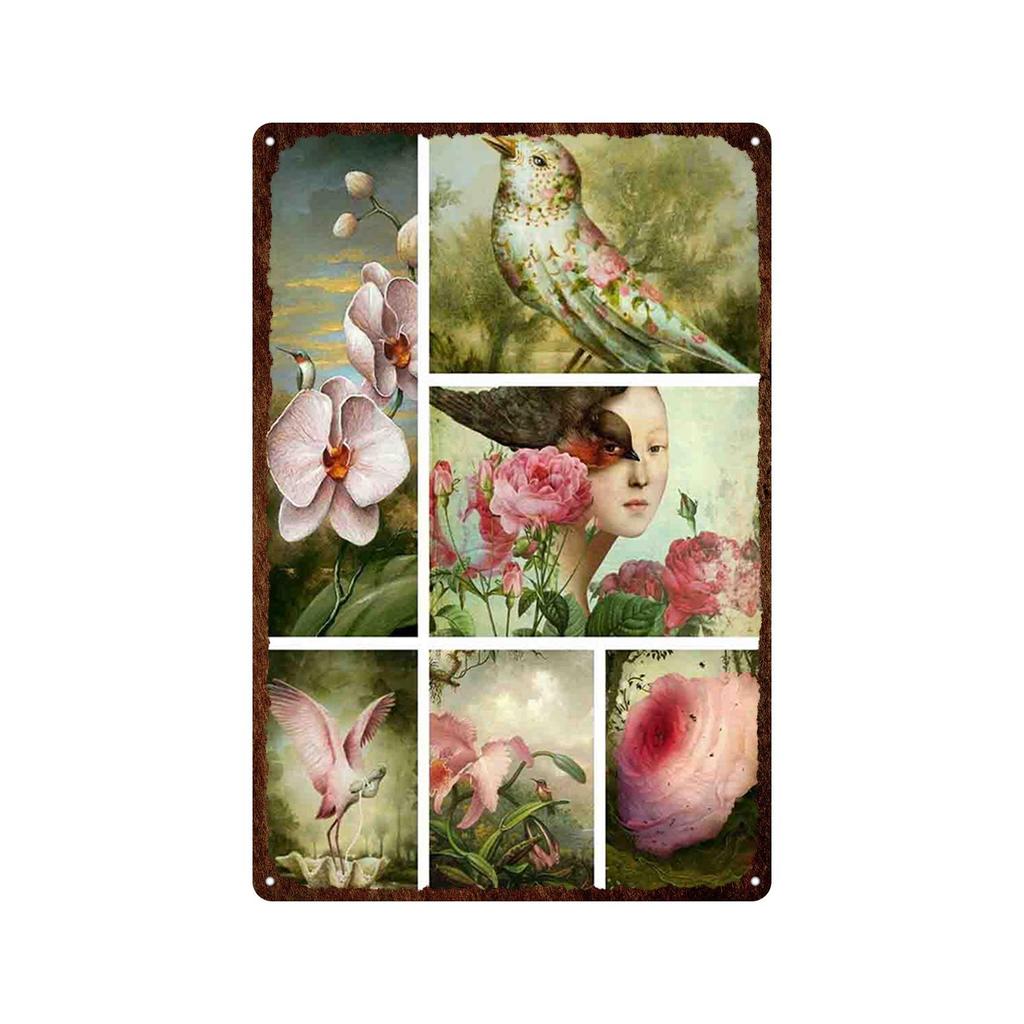 Mfoever Tin Sign Bird Flower Variety Sign Metal Sign Vintage Tin Sign Bar Vintage Wall Decor Bar Club Man Cave Metal Poster