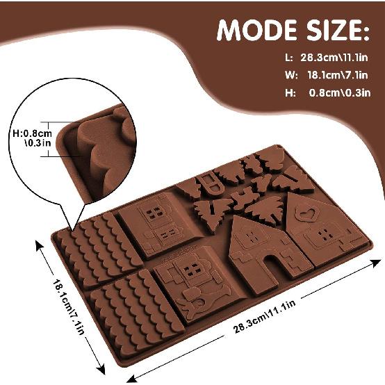 Whaline Christams Gingerbread House Baking Tray, Silicone Molds for Desserts, Chocolate, Candy,Cookies (2 Pieces)