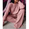 IHUASU Women's Autumn Solid-color Long-sleeved Loose Striped Hooded Casual Suit