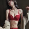 Red Underwear Women's Small Breasts Gather Sexy and Show Big Lace Panties Wedding Bride Bra Natal Year