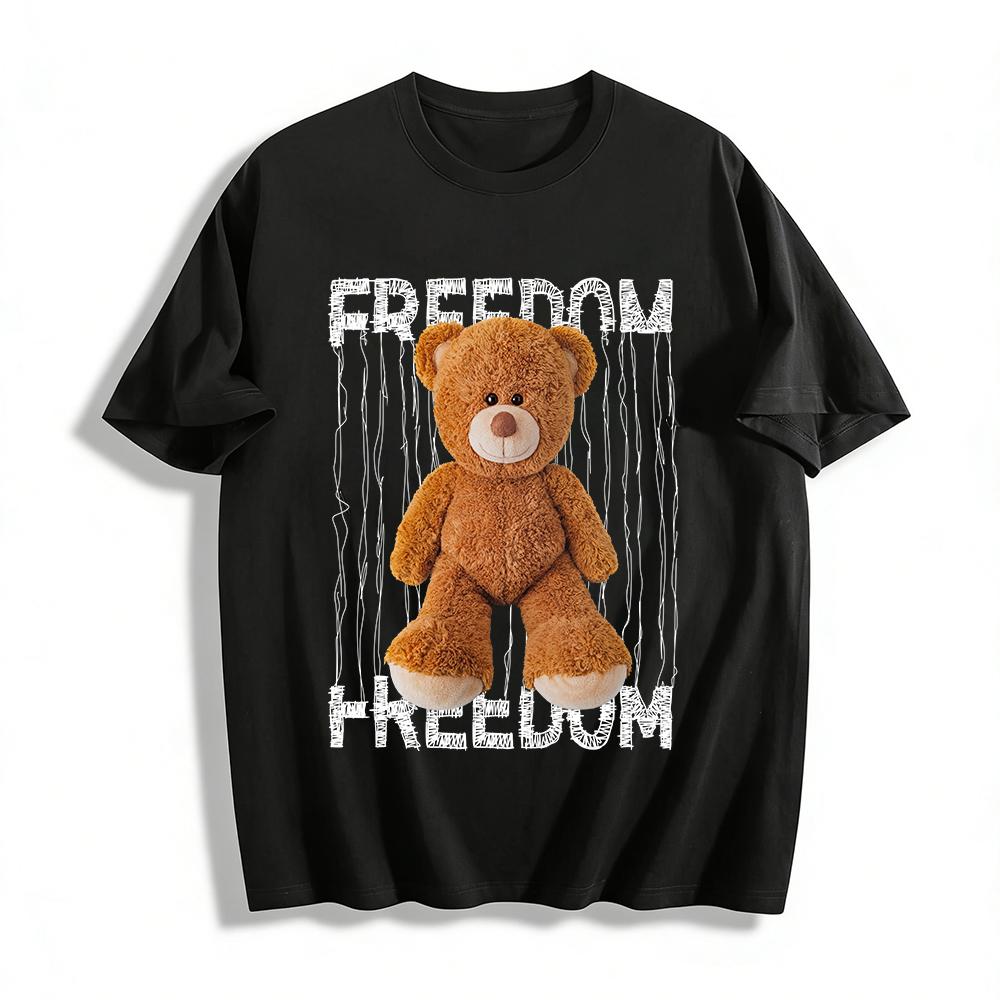 

Cute Curly Teddy Bear Print Casual Top Soft Skin-friendly Daily Wear For Men And Women Pure cotton T-shirt 6XL