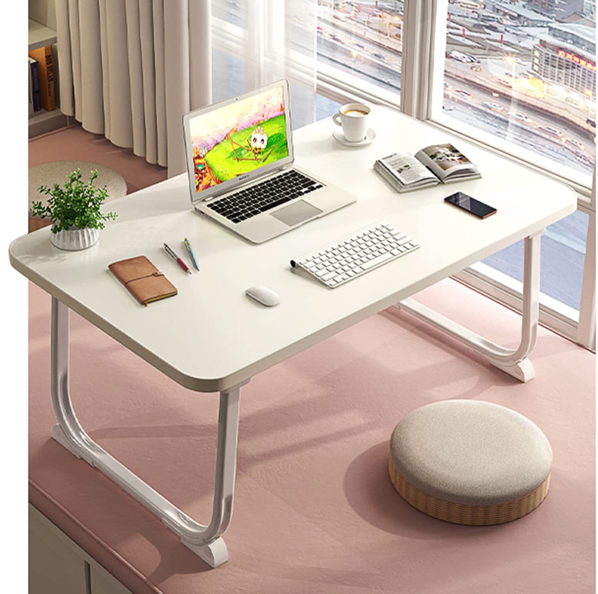 

L STYLE Складной Мини Идеально для Односпальной Низкой Складной Маленький Прикроватный Низкий Полностью Подходит для Диванного столика, Письменного стола, Стола, Гостиной, Письменного стола, Многофункциональный, белый