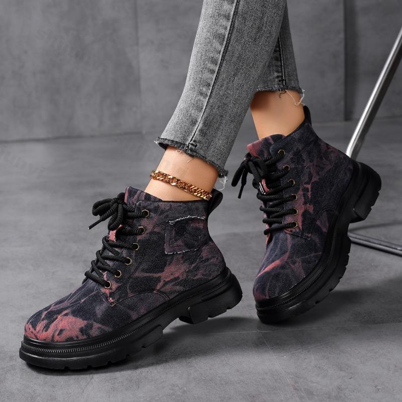 Autumn Thick Sole Denim Retro Fashion Design Casual Short Boots for Women Breathable Comfortable Lace Up Chunky Ankle Boots