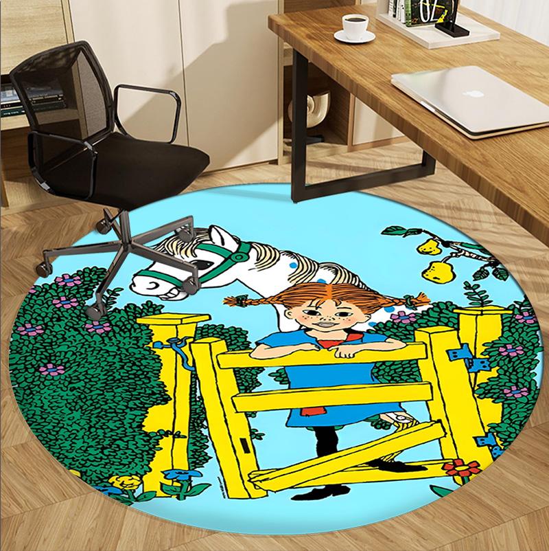 Pippi Longstocking Pattern Round Rug, Indoor/Outdoor Mat, for Picnic, Gameroom, Bedroom, Office, Living Room, Home Decor Carpet, Birthday Gift
