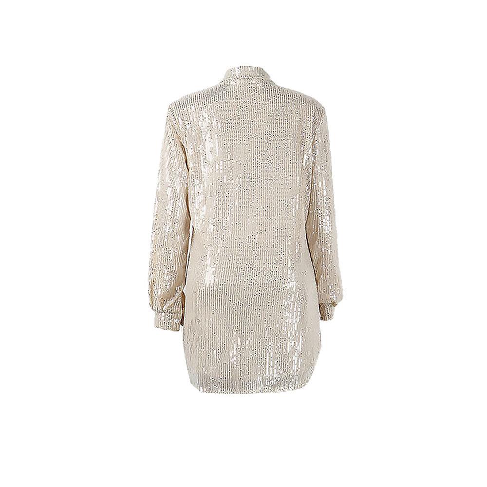 Stylish European & American Sequin Shirt Dress