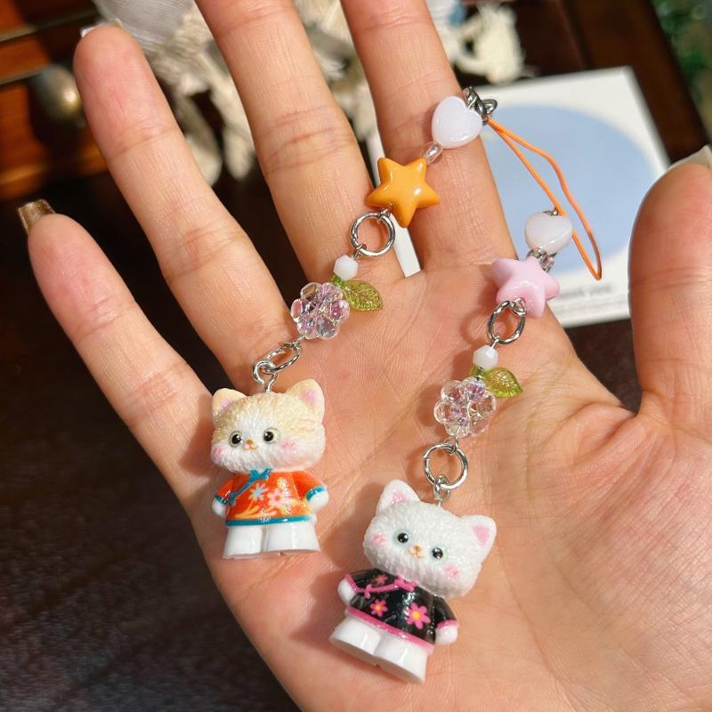 Catena per Telefono Gatto Siamese Dolce Carino Cinturino Ciondolo Stella Gattino Cartone Animato 3D Ornamento da Appendere per Borsa