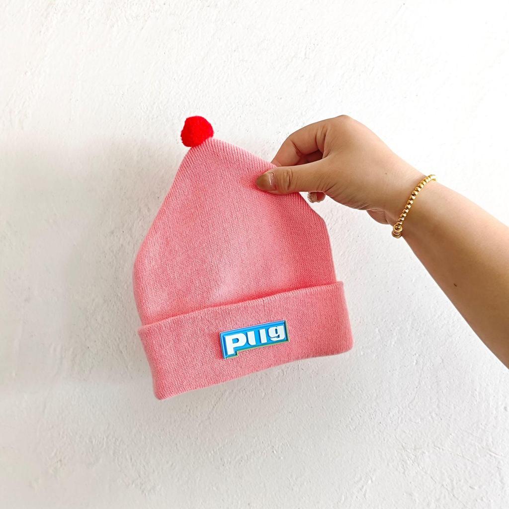 Baby Knit Wool Hat for 0-12 Months - Boys & Girls Solid Color with Letter Sticker - Warm Autumn & Winter Cap