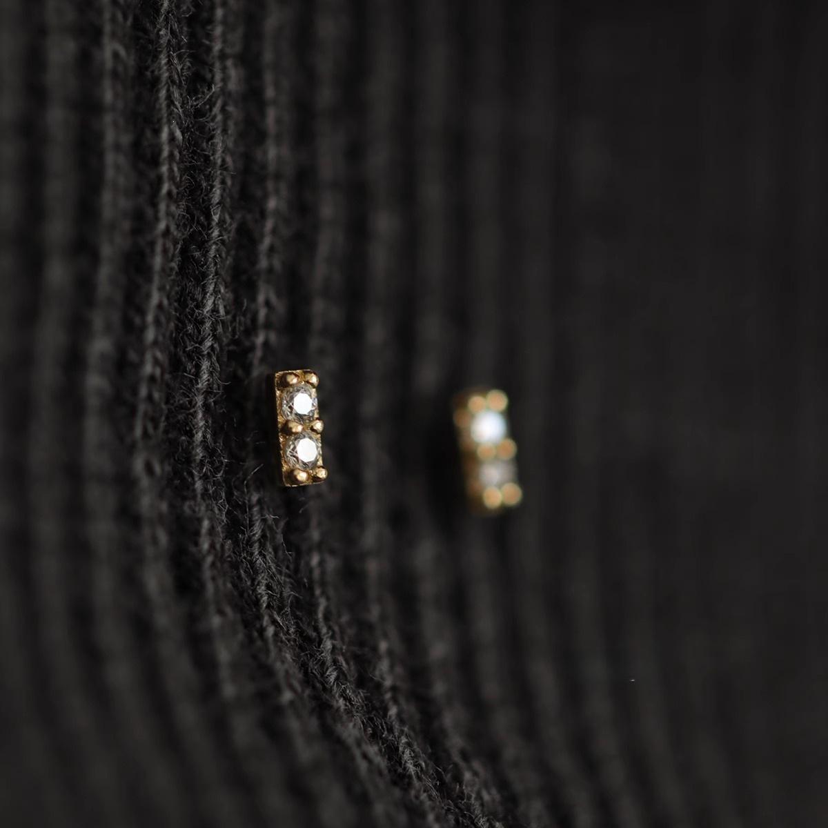 14K Gold-Plated Sterling Silver Minimalist Bar Stud Earrings 14K Gold Pair (with Earplugs)