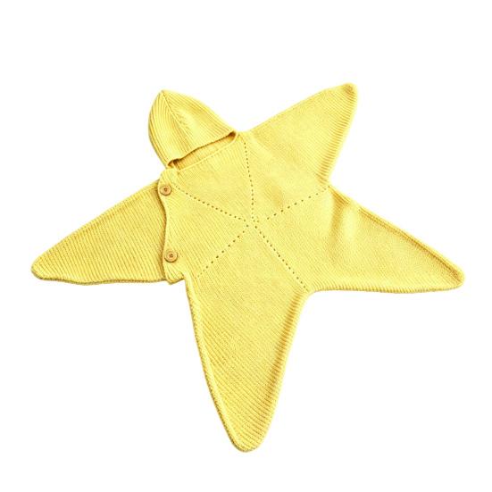 Cute Star Shape Sleeping Bag Starfish Baby Sleep Sack, Soft Knitted Full Body Swaddle Blanket with Infant Cocoon Hood for Newborn, Anti Kick Warm Bag,