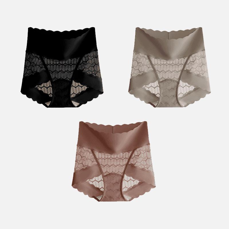 Popular Seamless High-Waisted Light Lace Tummy Control Silk Panties for Women