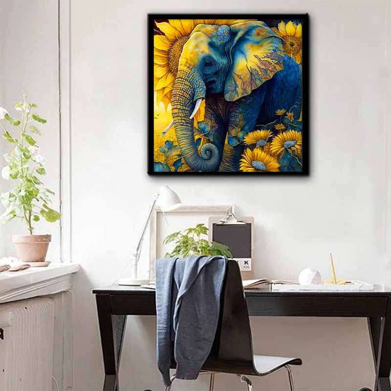 New Arrival 5D DIY Full Circle Diamond Painting "Sunflowers and Elephants" Embroidery Cross Stitch Home Decor Gift
