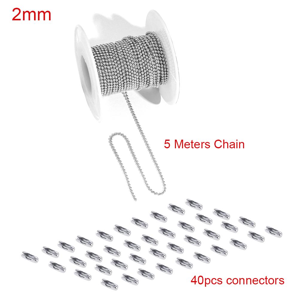 5 Meter Stainless Steel Ball Chains Necklace With 40pcs Connectors Clasps,Silver Bead Chain Sets for Necklace Hanging DIY Crafts